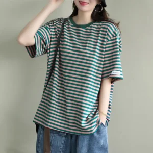 Y2K Goth Kwaii K-fashion Striped T-shirt T shirt Women O-neck Short Sleeves Vintage Crop Top New Summer Tee Tshirt Woman Clothes