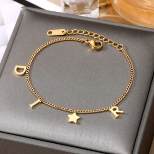 ZAKOL Fashion Letter Star Pendant Bracelet for Woman Simple Stainless Steel Chain Bracelet Luxury Jewelry Accessories Gifts