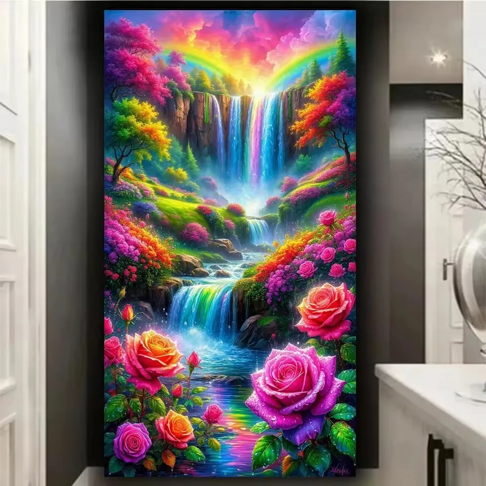 Dream Waterfall Flowers Wonderland 5D Diy Diamond Painting Full Square Round Diamond Mosaic Embroidery Scenery Art Home Decor